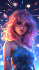 Obraz na płótnie Canvas Beautiful girl on the background of fireworks 