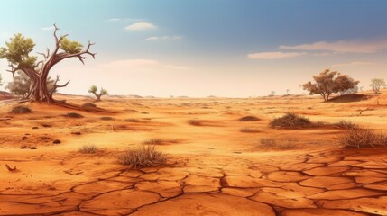 Fototapeta na wymiar Life ecology solitude concept, lonely dry dead tree on cracked earth in desert with crack land texture soil, bad disaster in nature