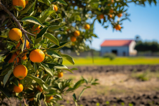 Artificial Intelligence Close Up Orange Tree Against Background Orange Farm
