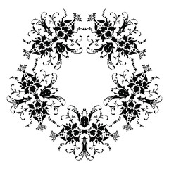 Illustration of floral frame with black and white flowers on white background