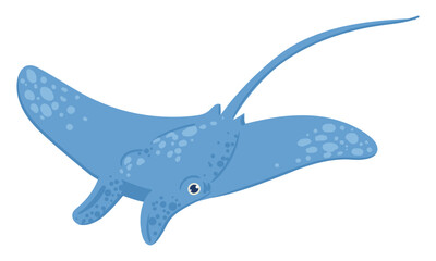Sea stingray. Cartoon swimming stingray, cute ocean animal. Salt water animal flat vector background illustration