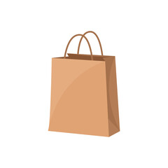 Paper bag with handles vector illustration. Cartoon isolated brown square zero waste handbag for fashion product and clothing, standing, food packaging from grocery store