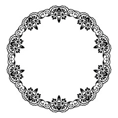 Oriental vector round frame with arabesques and floral elements. Traditional classic ornament. Black and white pattern