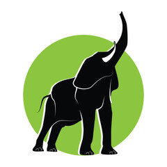 Silhouette of an elephant on a green background. Vector illustration