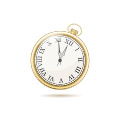 Vintage gold pocket watch with glass, luxurious and elegant design, isolated on white background