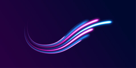 Comet with a long bright tail in outer space. Laser beams luminous abstract sparkling isolated on a transparent background. Abstract neon color glowing lines background.	