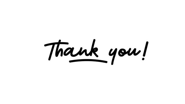 Thank you animation. Handwriting Animated in black color Suitable for Celebrations, Wishes, Events, Messages, holidays, and festivals. Transparent background. Alpha Channel. 4K
