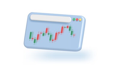 3D online trading with laptop on blue background.