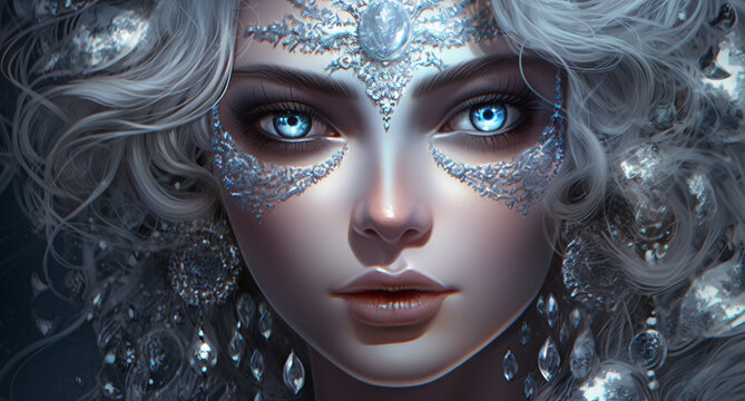 Magic Fantasy Goddess Woman Portrait Digital Generated Colorful Illustration Artwork Background