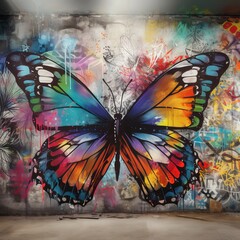 Vivid Graffiti Butterfly Wings - Urban Art Backdrop created with generative ai technology