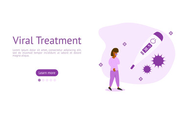 flu treatment illustration set. character have flu symptoms when measuring body temperature with a thermometer. treatment symptoms concept vector.