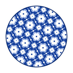 Porcelain plate with traditional blue on white design in Asian style. design pattern for background, plate, dish, bowl, lid, tray, salver, vector illustration art embroidery. flower and circle plate
