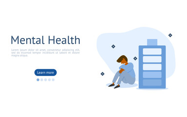 burnout syndrome recovery illustration set. characters suffering from stress and fatigue like lower battery. mental health problems concept. vector illustration.