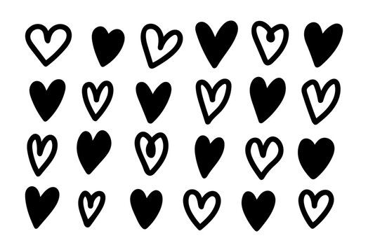 Doodle cartoon heart set. Hand drawn scribble hearts. Outline tattoo or clothes print sketch (Full Vector)
