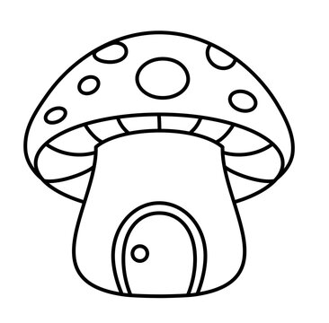 recommend clip art: Cute mushroom house gnome garden cartoon outline icon