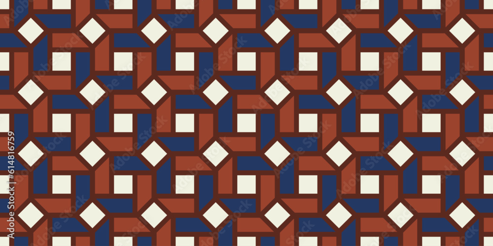 Poster Abstract geometric seamless pattern, vector elegant color rhythmic repeating texture with burgundy checkered ornament