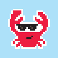 Cool crab in sunglasses pixel art. Element design for logo, stickers, web, embroidery and mobile app. Isolated vector illustration. 8-bit 