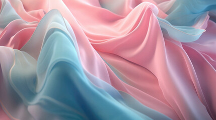 Light pink and light blue silk wavy background. 