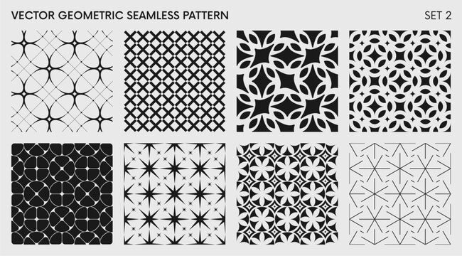 Seamless vector elegant abstract geometric pattern for various design, Black and white rhythmic repeating texture, creative modern background with element various shapes, set 2