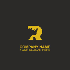 Fototapeta premium Letter R logo with negative space of rhino silhouette.