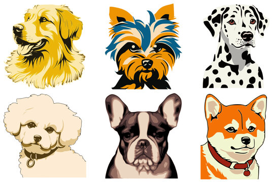 Colour vector set of cute dogs