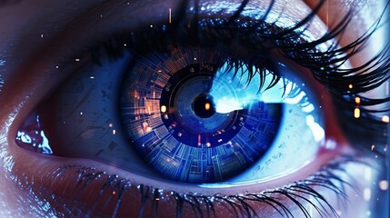 A macro shot of a cybernetic eye