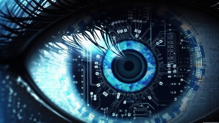 A macro shot of a cybernetic eye