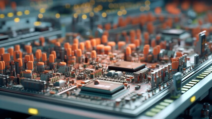 Fototapeta premium The semiconductor motherboard of a computer, Generative AI