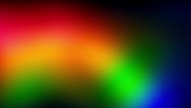 Rainbow overflows on a dark blue background. A neon blurred glow shimmers in blur. stock abstract video with holographic motion for overlay in 4K.