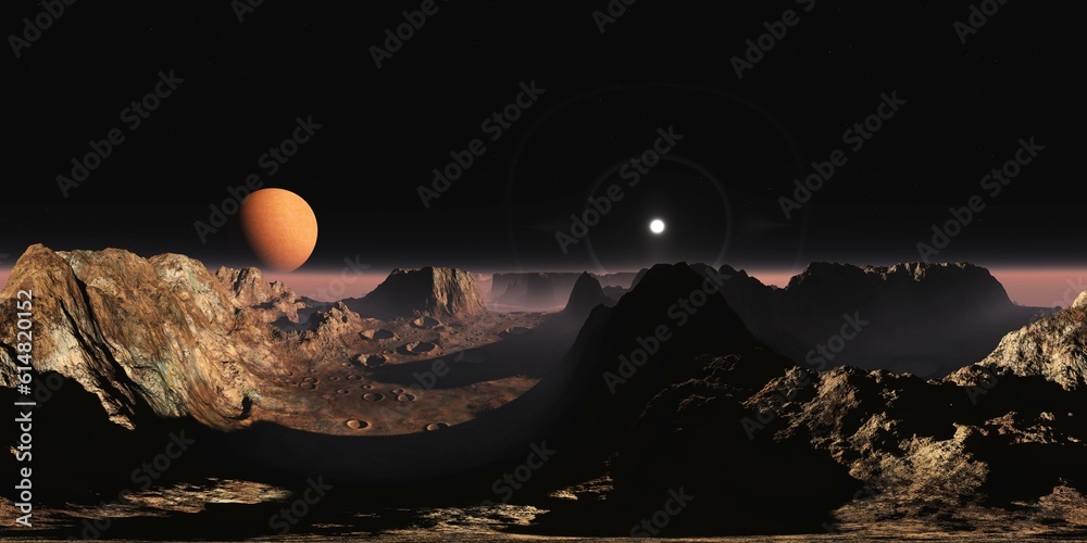 Wall mural sunset on mars. hdri . equidistant projection. spherical panorama. panorama 360. environment map, 3d