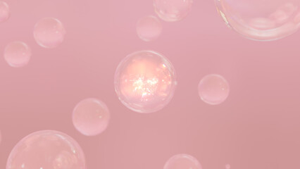 3D rendering Cosmetics Serum bubbles on defocus background. Collagen bubbles Design. Moisturizing Essentials and Serum Concept. Vitamin for personal care and beauty concept. 