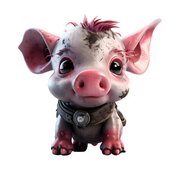 Cute pink pig doll on white background. 3d illustration.