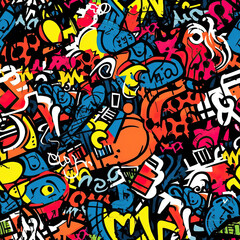 Graffiti art seamless repeat pattern, colorful funky 
