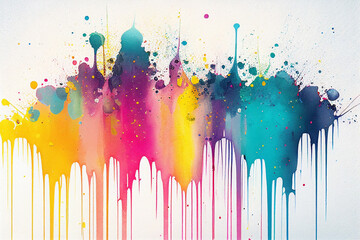 Rainbow coloful watercolor dripping paint, paint splashes with drips, paper textured background - obrazy, fototapety, plakaty