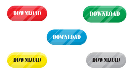 Download button in different colors. vector illustration isolated on white background