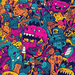 Obraz premium Graffiti art seamless repeat pattern, colorful funky 