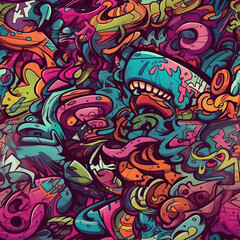 Graffiti art seamless repeat pattern, colorful funky 
