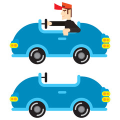 Boy driving a car. flat cartoon style car with and without driver. vector illustration