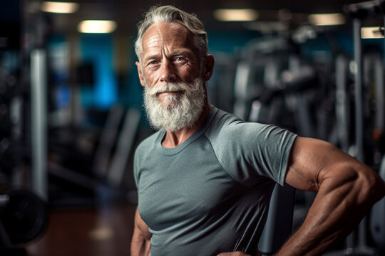 Portrait of a masculine mature man in the gym. High quality photo