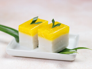Talam Cake or in Indonesia called kue talam with pandan leaves