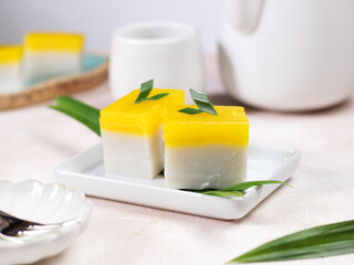 Talam Cake or in Indonesia called kue talam with pandan leaves