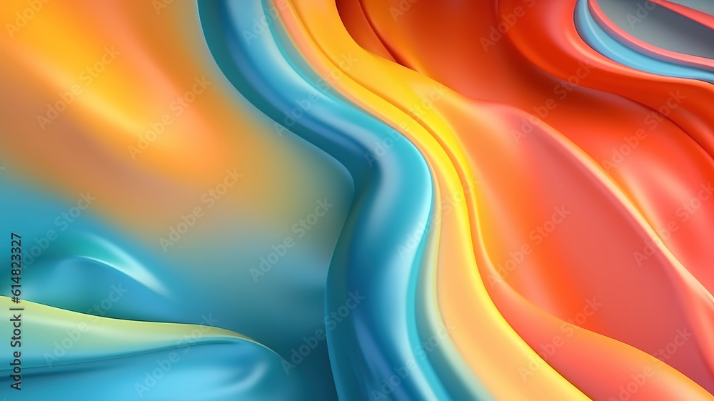 Wall mural soft fluid flow. waveform. abstract yellow background. 3d rendering. generative ai