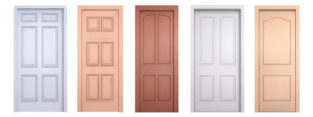 Collection of different wooden doors on transparent background. Generative AI