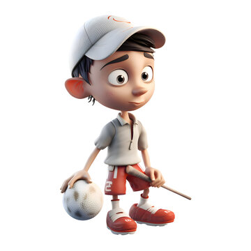 Little boy with baseball ball on white background. 3D rendering.