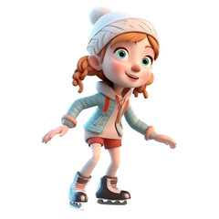 3D Render of a Little Girl on Roller Skates isolated on White Background