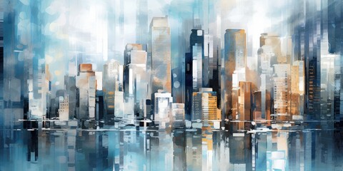Plakat Abstract painting, the city comes to life with a burst of vibrant colors and dynamic shapes.
