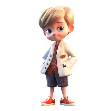 3D Render of a Little Boy with a white coat and jeans