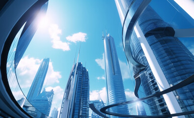 new york city with futuristic building architecture and blue sky generated by ai