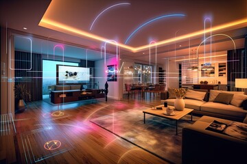 Smart home house in the evening - made with Generative Ai