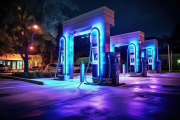 Electric vehicle charging station in the evening  - made with Generative Ai